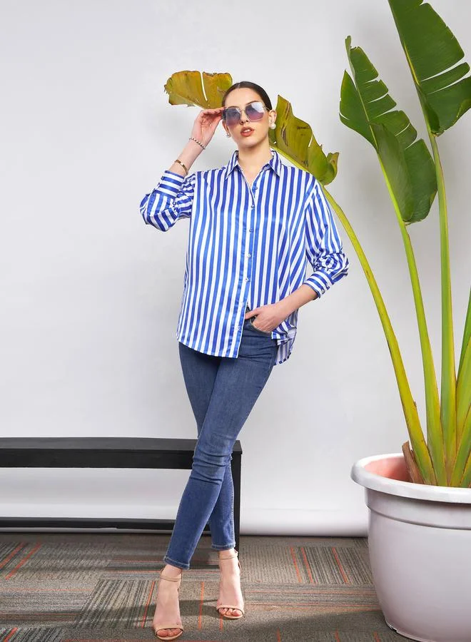SASSAFRAS Striped Satin Shirt with Long Sleeves