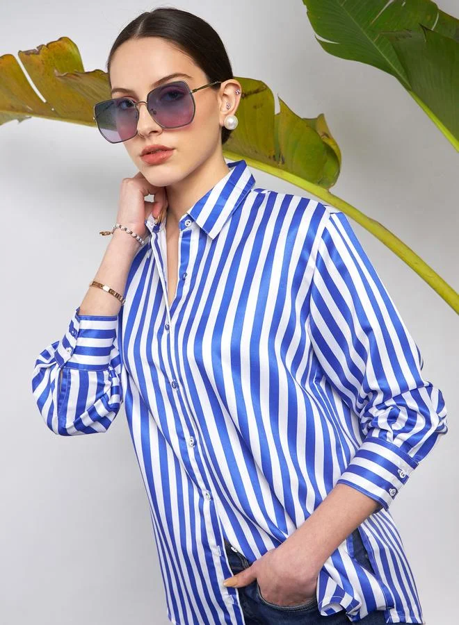 SASSAFRAS Striped Satin Shirt with Long Sleeves