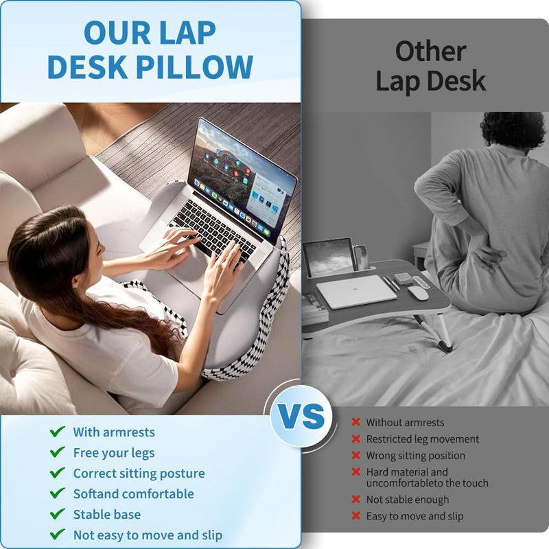 PARTNERJOY Laptop Pillow, Ergonomic Memory Foam Lap Desk Cushion Soft Reading Gaming Pillow for Lap with Knitting Side Pocket for Casual Living Reading, Working, Gaming, Writing in Bed Couch Floor - Image 2