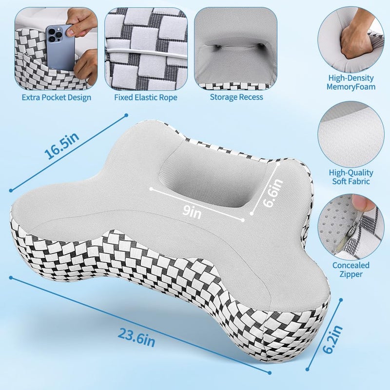 PARTNERJOY Laptop Pillow, Ergonomic Memory Foam Lap Desk Cushion Soft Reading Gaming Pillow for Lap with Knitting Side Pocket for Casual Living Reading, Working, Gaming, Writing in Bed Couch Floor - Image 3