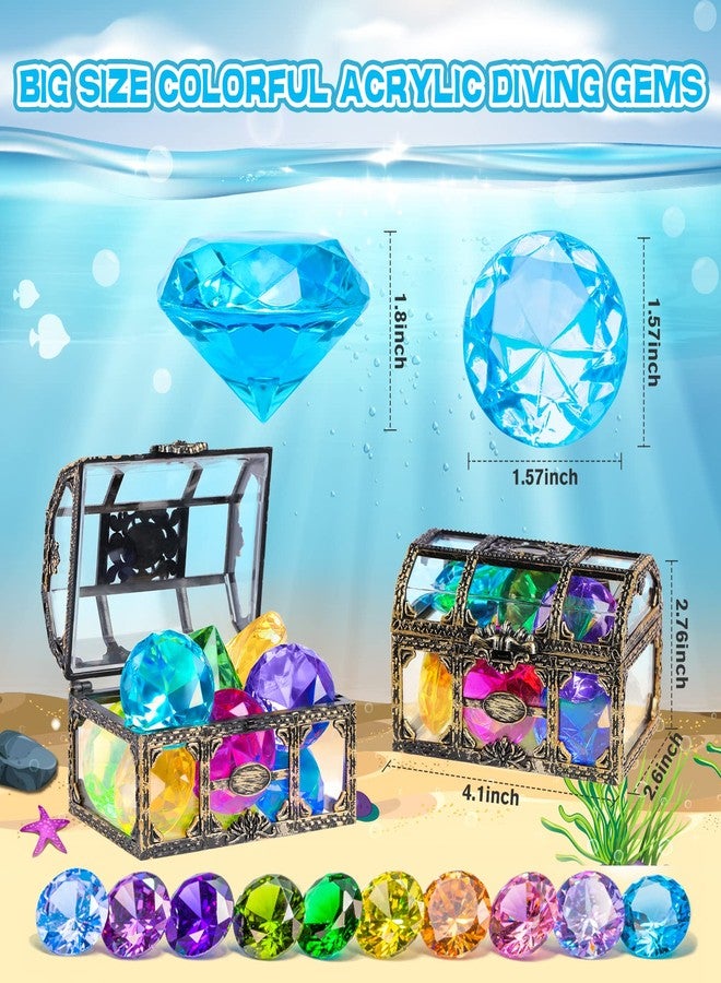 DISHIO Diving Gem Pool Toy 10PCS DISHIO Big Colorful Diamond Diving Toy with Treasure Box Chest Pirate Pool Toys for Kids Toddlers Underwater Sinking Dive Gemstone for Swimming Bath Birthday Party Decoration - Image 2