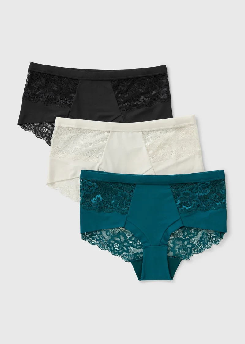 Matalan 3 Pack Teal Lace Brushed Midi Knickers