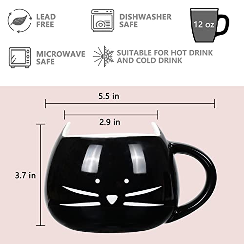 Koolkatkoo Cat Coffee Mugs for Cat Lover, Ceramic Kitty Tea Mug Gifts for Women Girls 12 oz Cup Black - Image 2