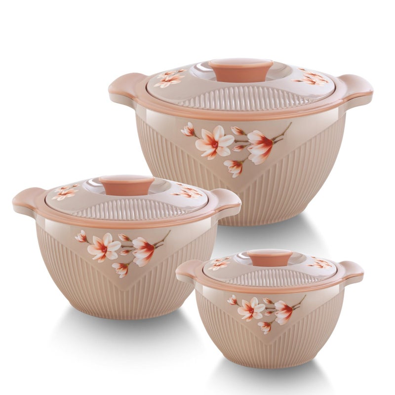 UTC Stylo 3 Pcs Casserole Set (900ml, 1200ml, 2100ml), Cream | BPA Free | Food Grade | PU Insulated | Hot & Cold - Image 1