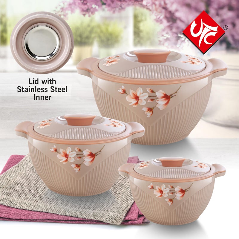 UTC Stylo 3 Pcs Casserole Set (900ml, 1200ml, 2100ml), Cream | BPA Free | Food Grade | PU Insulated | Hot & Cold - Image 2