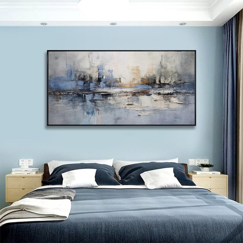 VHMING Abstract Wall Art Wall Decor Blue and Gray White Modern Canvas Art Print Abstract Artwork Framed Pictures for Living Room Bedroom Bathroom Office Home Decor Can Be Hung Directly 20"x 40" - Image 3