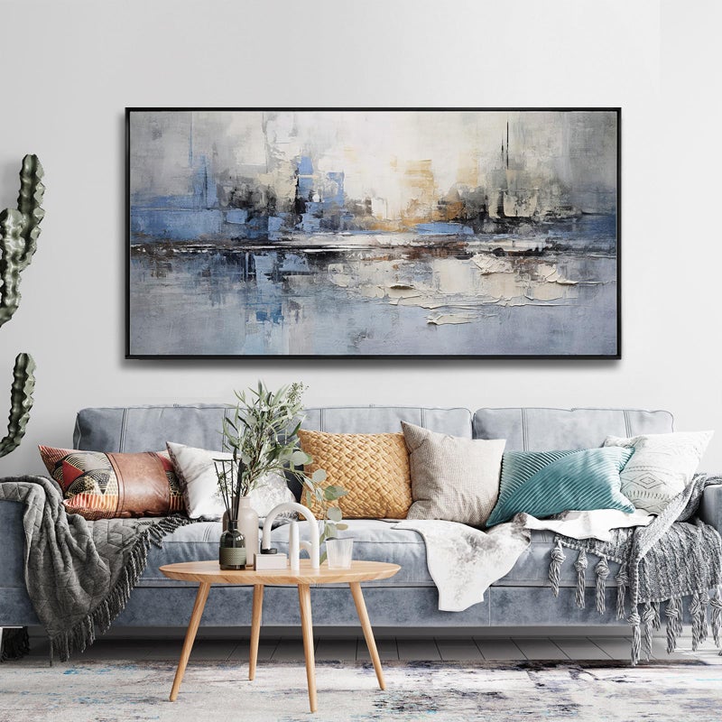 VHMING Abstract Wall Art Wall Decor Blue and Gray White Modern Canvas Art Print Abstract Artwork Framed Pictures for Living Room Bedroom Bathroom Office Home Decor Can Be Hung Directly 20"x 40" - Image 2
