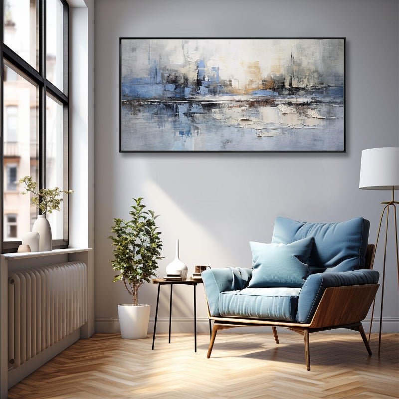 VHMING Abstract Wall Art Wall Decor Blue and Gray White Modern Canvas Art Print Abstract Artwork Framed Pictures for Living Room Bedroom Bathroom Office Home Decor Can Be Hung Directly 20"x 40" - Image 5