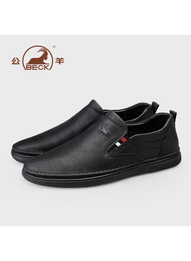 Gongyang Men's Leather Shoes, Business Casual Loafers, Slip-on Driving Shoes, Black, Size 43