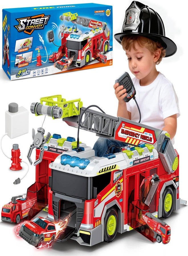 deAO Fire Truck Toy Fire Trucks Playset Water Pump Loudspeaker Six-Wheel Mini Vehicle Retractable Ladder Christmas Birthday Gifts for Boys Girls Toddlers 3+ - Image 1