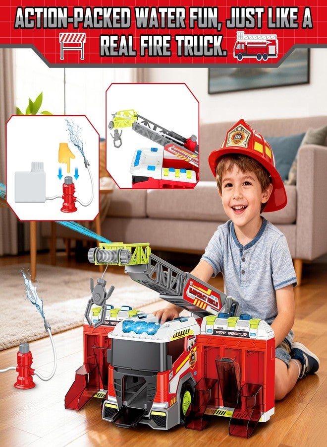 deAO Fire Truck Toy Fire Trucks Playset Water Pump Loudspeaker Six-Wheel Mini Vehicle Retractable Ladder Christmas Birthday Gifts for Boys Girls Toddlers 3+ - Image 3
