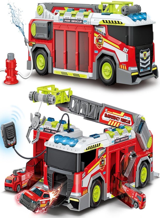 deAO Fire Truck Toy Fire Trucks Playset Water Pump Loudspeaker Six-Wheel Mini Vehicle Retractable Ladder Christmas Birthday Gifts for Boys Girls Toddlers 3+ - Image 2