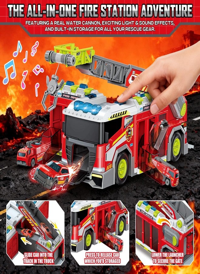 deAO Fire Truck Toy Fire Trucks Playset Water Pump Loudspeaker Six-Wheel Mini Vehicle Retractable Ladder Christmas Birthday Gifts for Boys Girls Toddlers 3+ - Image 5