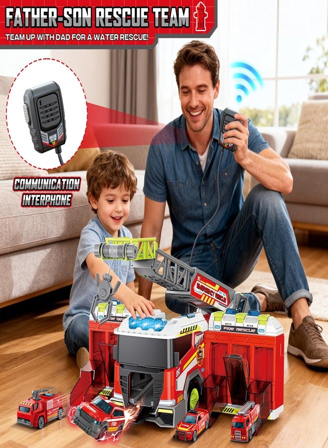 deAO Fire Truck Toy Fire Trucks Playset Water Pump Loudspeaker Six-Wheel Mini Vehicle Retractable Ladder Christmas Birthday Gifts for Boys Girls Toddlers 3+ - Image 4