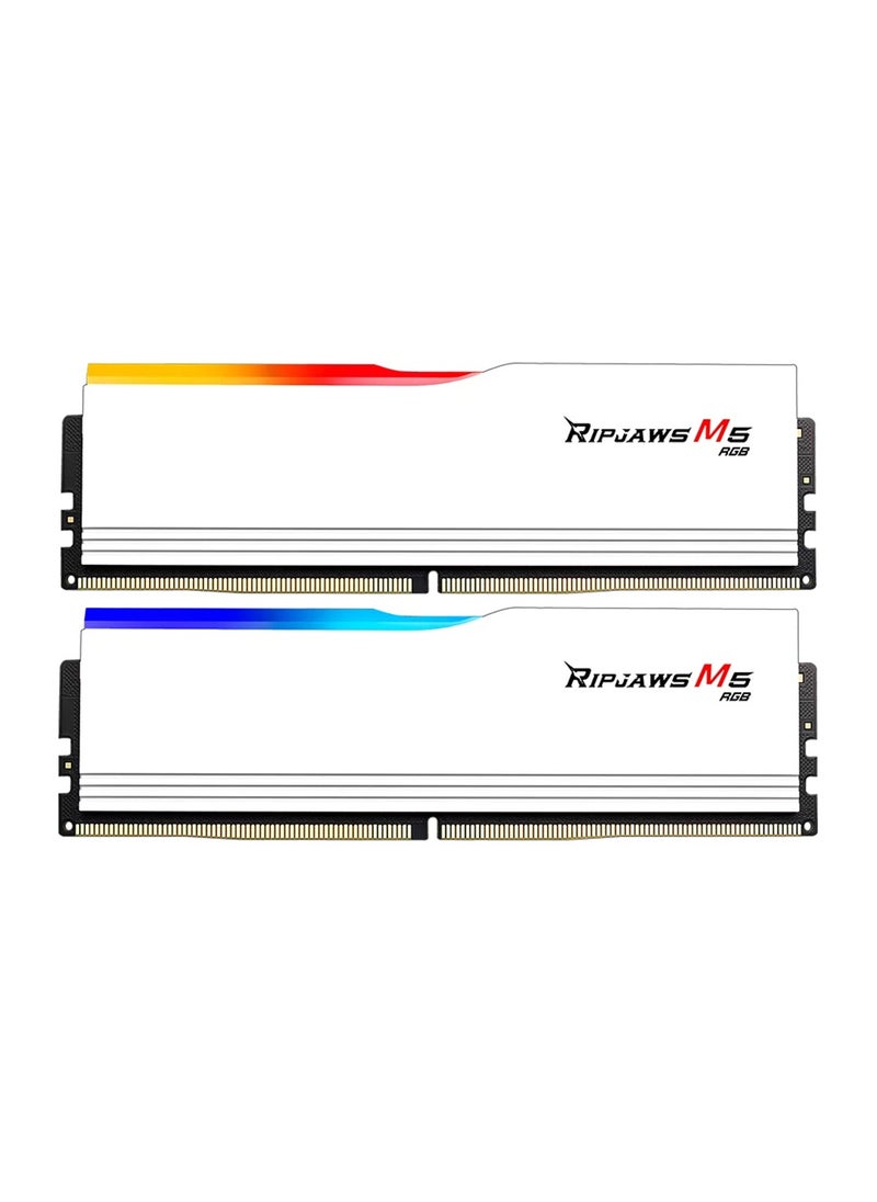 RIPJAWS - مجموعة ذاكرة سطح المكتب ثنائية القناة DDR5 Ripjaws M5 RGB سعة 32 جيجابايت (2x16 جيجابايت) من G.Skill، سرعة ذاكرة 6400 MT/s، زمن انتقال CL 36 CAS، Intel XMP 3.0، 1.35 فولت، 288 دبوس، أبيض | F5-6400J3648F16GX2-RM5RW - Image 1