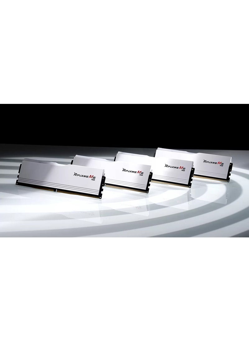 RIPJAWS - مجموعة ذاكرة سطح المكتب ثنائية القناة DDR5 Ripjaws M5 RGB سعة 32 جيجابايت (2x16 جيجابايت) من G.Skill، سرعة ذاكرة 6400 MT/s، زمن انتقال CL 36 CAS، Intel XMP 3.0، 1.35 فولت، 288 دبوس، أبيض | F5-6400J3648F16GX2-RM5RW - Image 1
