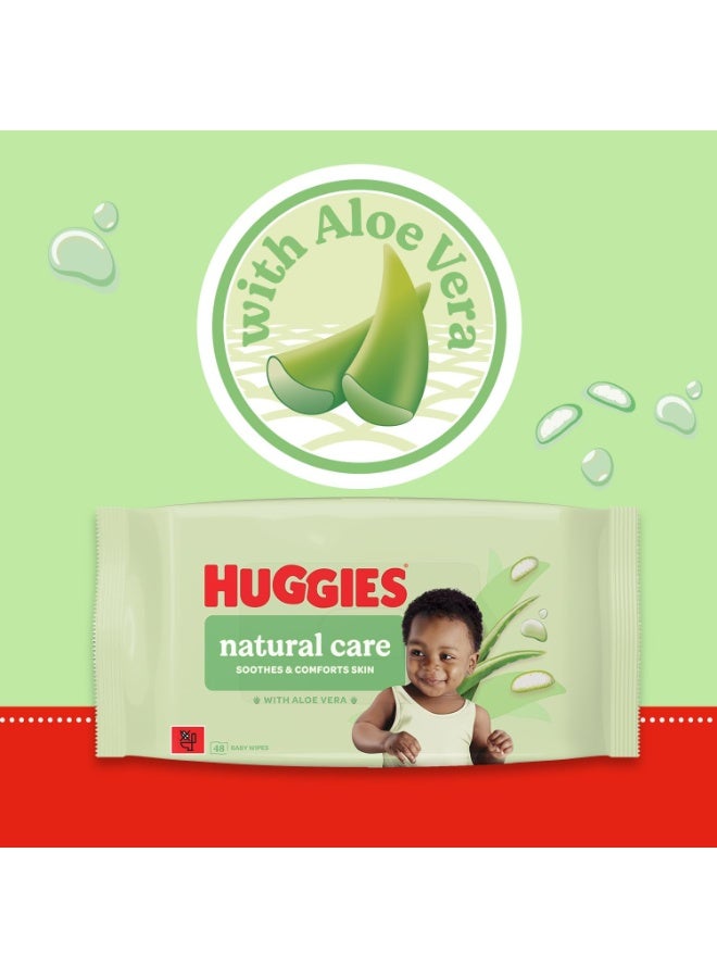 Huggies Natural Care Baby Wipes -  (48 Wipes) – Plastic Free Wet Wipes with Aloe Vera & Vitamin E, Hypoallergenic, Comfort and Soothe Baby's Delicate Skin