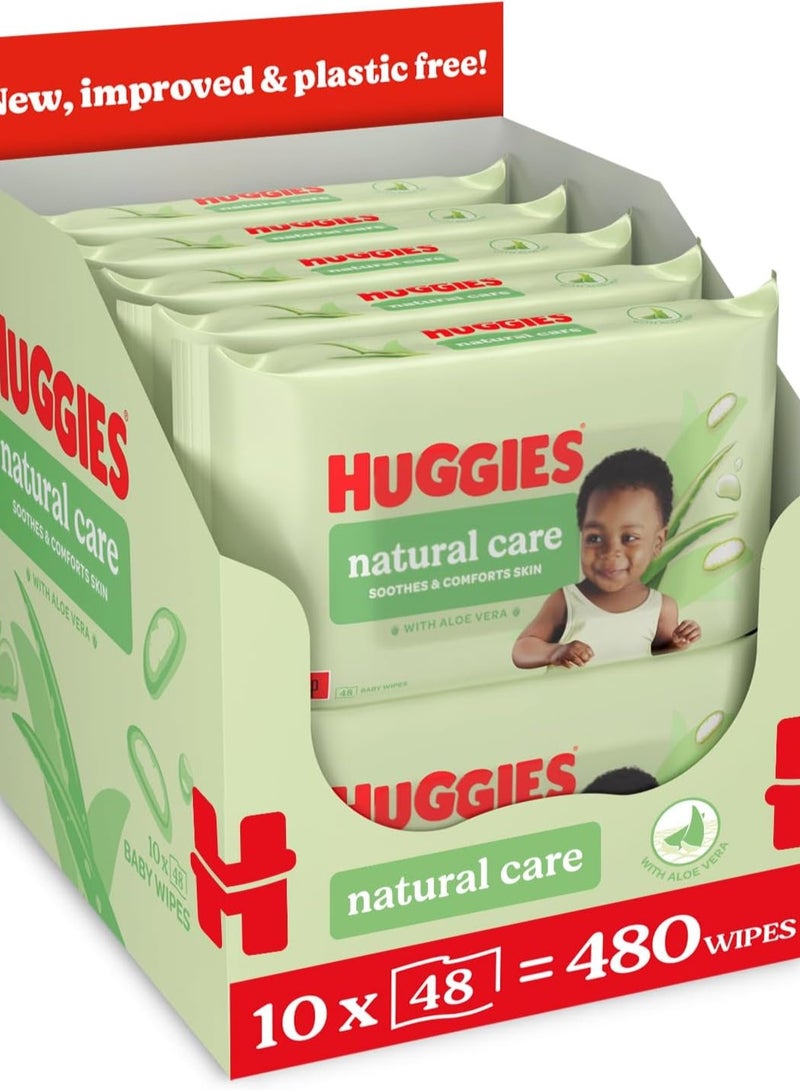Huggies Natural Care Baby Wipes -  (48 Wipes) – Plastic Free Wet Wipes with Aloe Vera & Vitamin E, Hypoallergenic, Comfort and Soothe Baby's Delicate Skin - Image 3