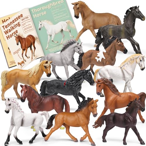 KarberDark 12 Pack Plastic Horse Toys Set with Educational Booklet and Gift Box Realistic Horse Figurines for Toddler 13 Pony Party Decoration Cake Topper Birthday Holiday for Boy Girl Kid - Image 1