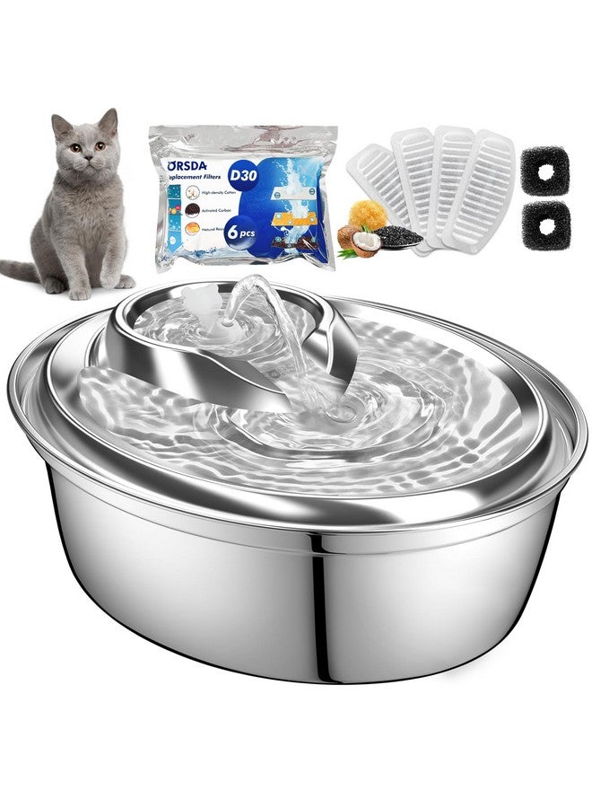 Orsda Cat Water Fountain Stainless Steel, 2L Pet Fountain For Cats Inside, Dog Water Dispenser, Automatic Cat Drinking Fountains With 6 Replacement Filters For Cats, Small Dogs - Image 1
