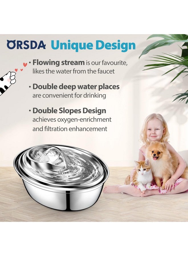 Orsda Cat Water Fountain Stainless Steel, 2L Pet Fountain For Cats Inside, Dog Water Dispenser, Automatic Cat Drinking Fountains With 6 Replacement Filters For Cats, Small Dogs - Image 2