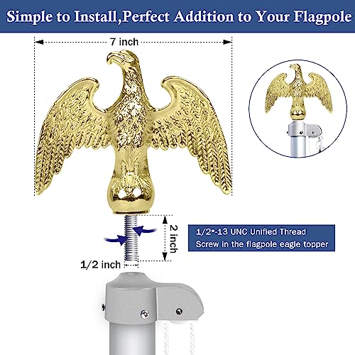 NQ Gold Flag Pole Eagle Topper Ornament, Aluminum Alloy Eagle Finial for 20'/25'/30' Telescopic/Sectional Flagpole（Gold,7inch） - Image 3