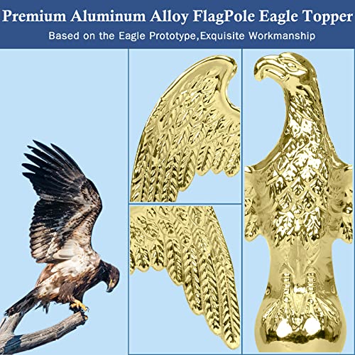 NQ Gold Flag Pole Eagle Topper Ornament, Aluminum Alloy Eagle Finial for 20'/25'/30' Telescopic/Sectional Flagpole（Gold,7inch） - Image 5