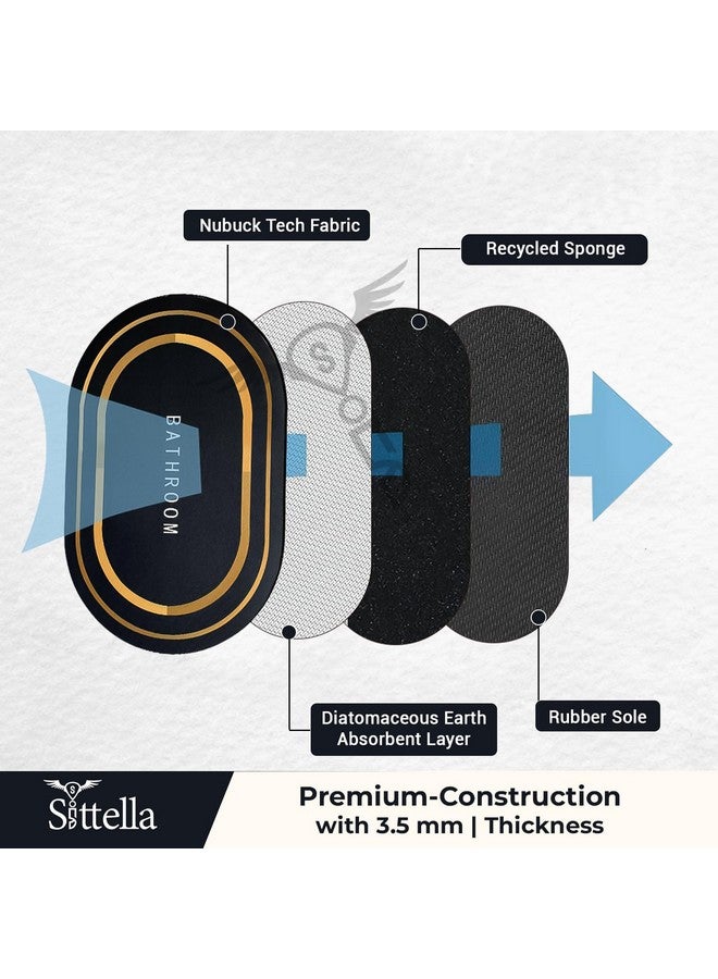 SITTELLA Rubber 2 Pieces (3.5Mm) Anti-Skid Water Soaking Bathroom Print Door Oval Mat, Water Absorbent Mat (40X60Cm) Black - Image 3