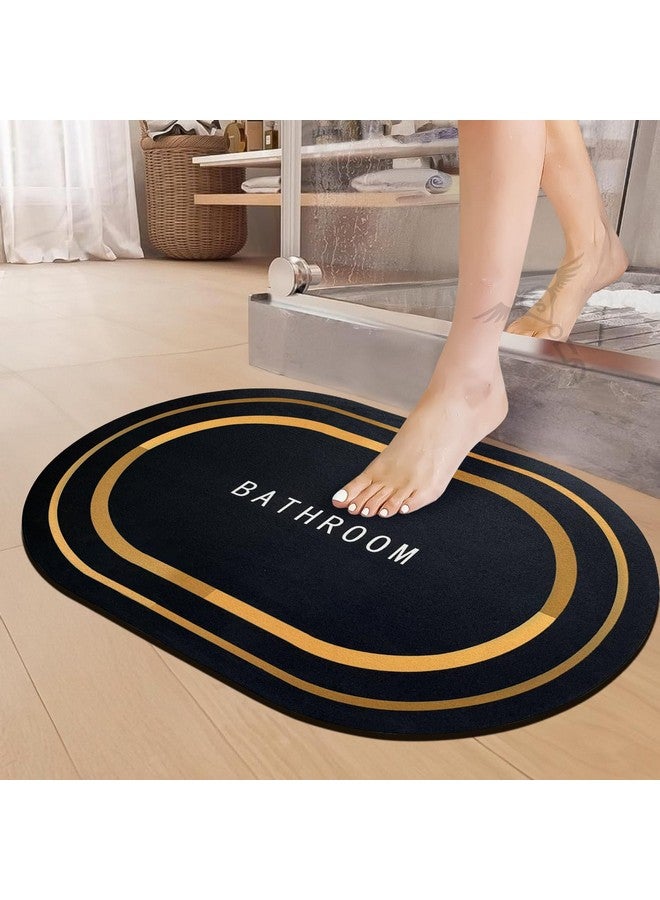 SITTELLA Rubber 2 Pieces (3.5Mm) Anti-Skid Water Soaking Bathroom Print Door Oval Mat, Water Absorbent Mat (40X60Cm) Black - Image 1