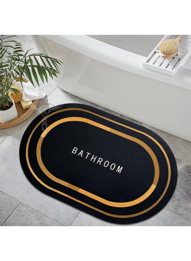 SITTELLA Rubber 2 Pieces (3.5Mm) Anti-Skid Water Soaking Bathroom Print Door Oval Mat, Water Absorbent Mat (40X60Cm) Black - Image 4