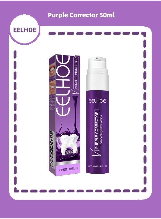 EELHOE ﻿ Purple Corrector 50ml, Toothpaste for Teeth Whitening, Yellow Teeth Cleaning, Colour Corrector and Effective Stains Removal, Oral Hygiene Care and Health - Image 1