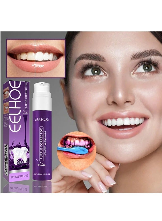 EELHOE ﻿ Purple Corrector 50ml, Toothpaste for Teeth Whitening, Yellow Teeth Cleaning, Colour Corrector and Effective Stains Removal, Oral Hygiene Care and Health - Image 4