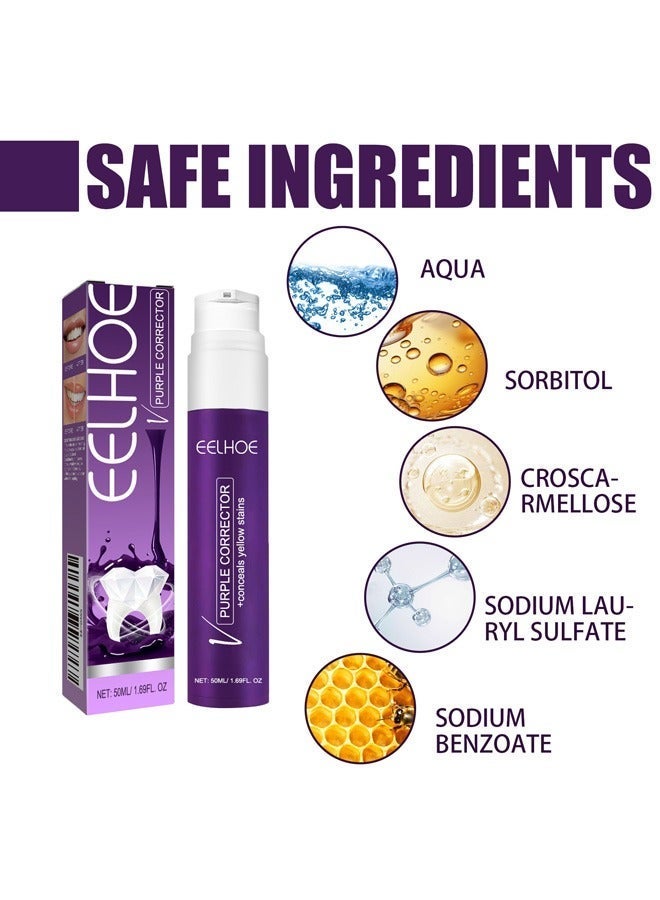 EELHOE ﻿ Purple Corrector 50ml, Toothpaste for Teeth Whitening, Yellow Teeth Cleaning, Colour Corrector and Effective Stains Removal, Oral Hygiene Care and Health - Image 2