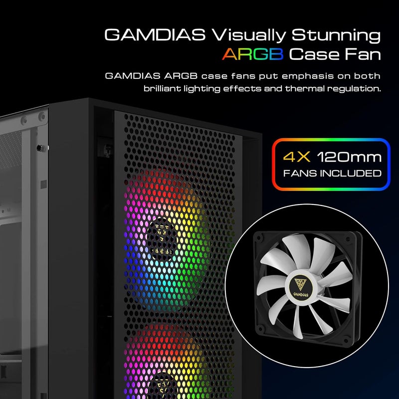 GAMDIAS ZEUS ATX Mid Tower Gaming Computer PC Case with Side Tempered Glass, 4X 120mm ARGB Case Fans and Sync with 5V RGB Motherboard and Excellent Airflow - Image 4