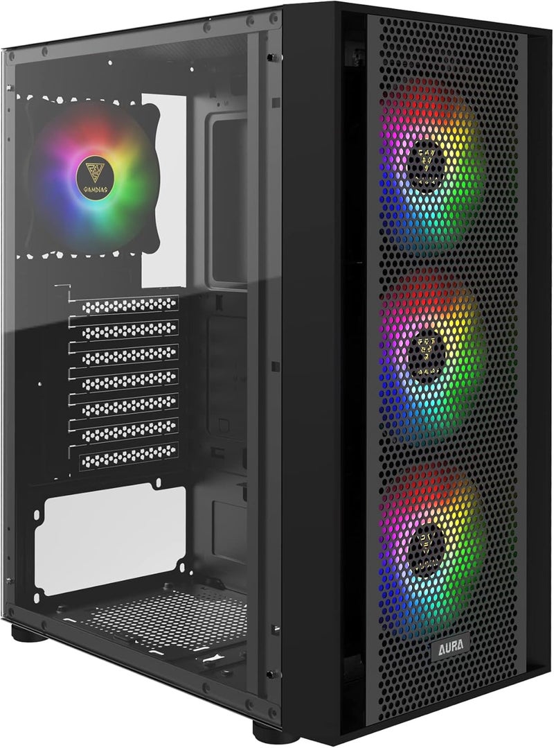 GAMDIAS ZEUS ATX Mid Tower Gaming Computer PC Case with Side Tempered Glass, 4X 120mm ARGB Case Fans and Sync with 5V RGB Motherboard and Excellent Airflow - Image 1