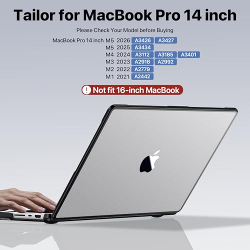 Soonjet Anti-Crack for MacBook Pro 14 inch Case 2025 2024-2021 M5 M4 M3 M2 M1 Pro/Max [Corner Protection] [Soft TPU Bumper] Anti-Fingerprint Matte Cover Hard Shell Case Laptop - Frosted Clear - Image 5