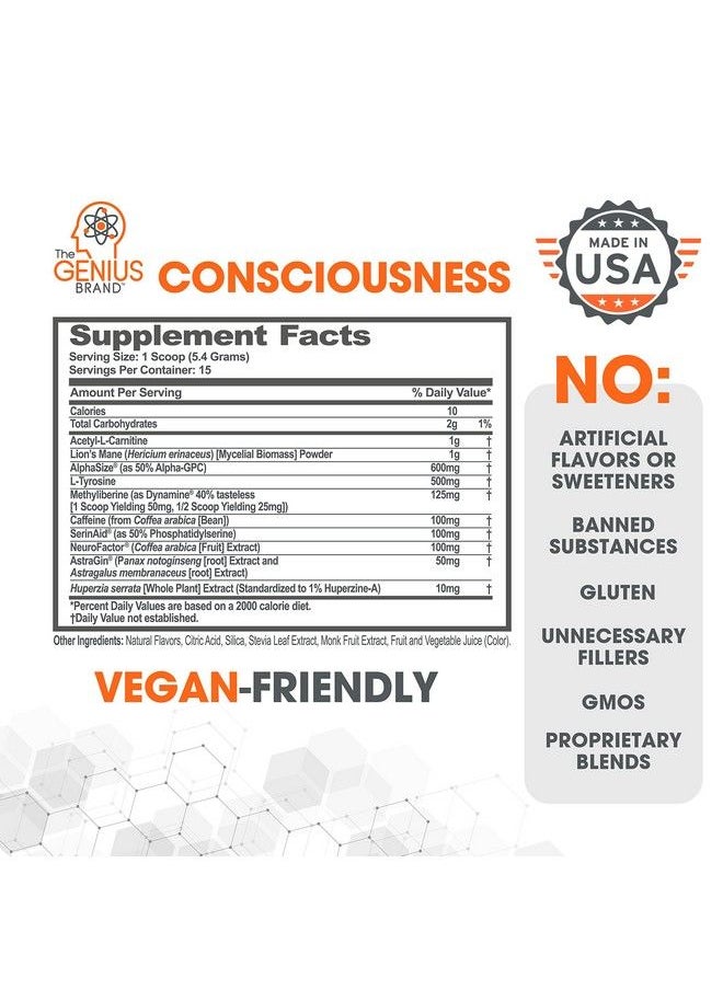 The Genius Brand - Genius Consciousness Super Nootropic Brain Supplement Powder Snow Cone Supports Focus Cognitive Function Concentration  Memory Booster Alpha Gpc  Lions Mane Mushroom For Neuro Energy - Image 1