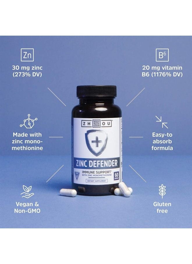Zhou Nutrition - Zinc Defender Capsules | Immune Support with Zinc Monomethionine | Gluten Free Zinc Supplement for Immune Support | 60 Capsules - Image 1
