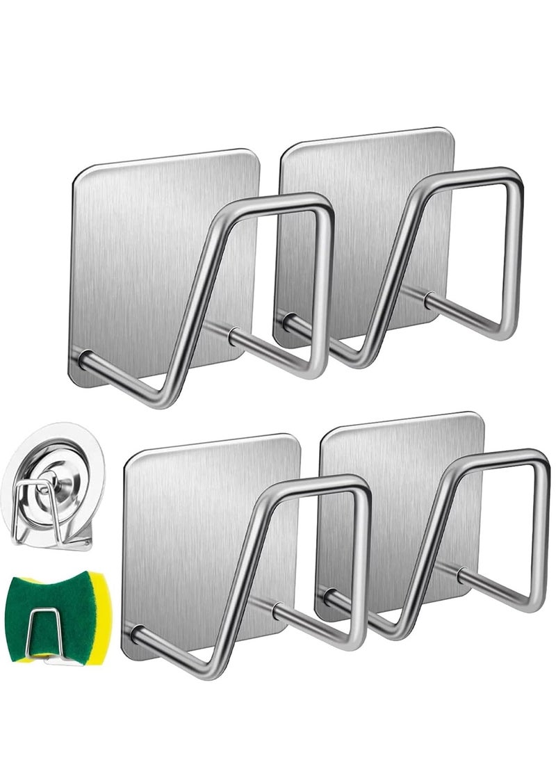 Generic Kitchen Sink Sponge Rack, 4 PCS Stainless Steel Waterproof Adhesive Sponge Holder for Kitchen Sink, Non-punching Paste Dishwasher Drain Rack, Suitable for Dishwashing Sponge and Brush Storage.  - Image 1