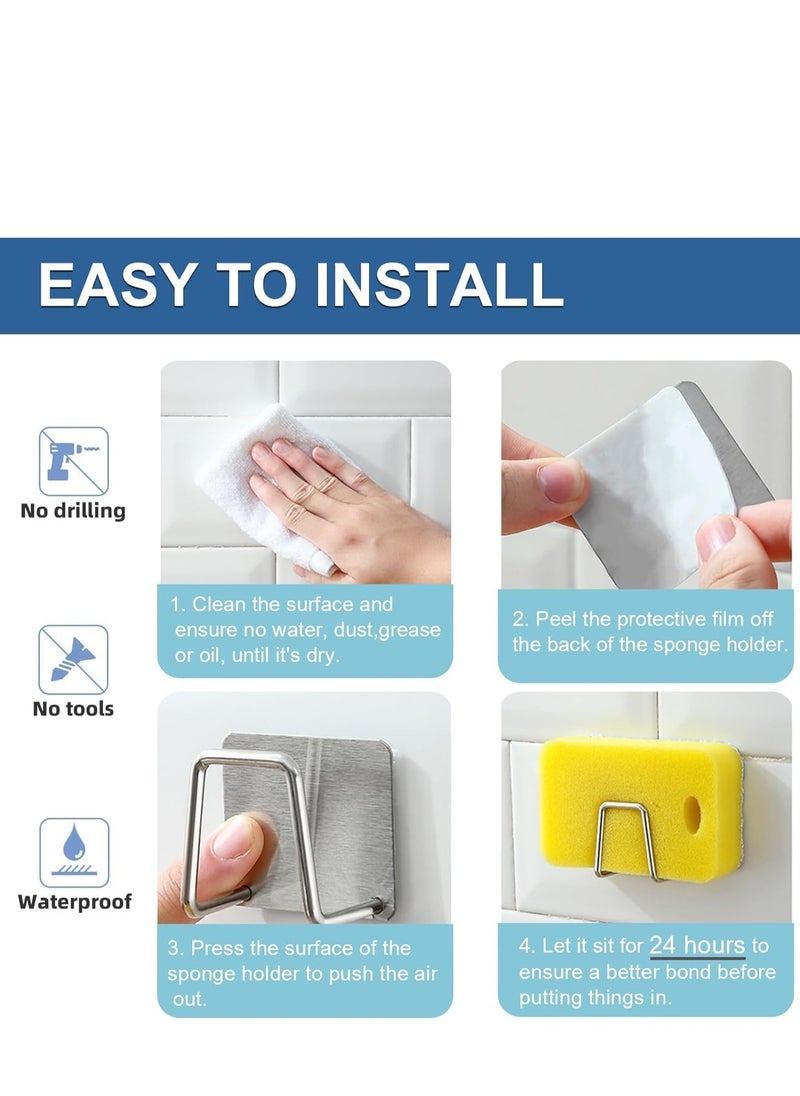 Generic Kitchen Sink Sponge Rack, 4 PCS Stainless Steel Waterproof Adhesive Sponge Holder for Kitchen Sink, Non-punching Paste Dishwasher Drain Rack, Suitable for Dishwashing Sponge and Brush Storage.  - Image 5