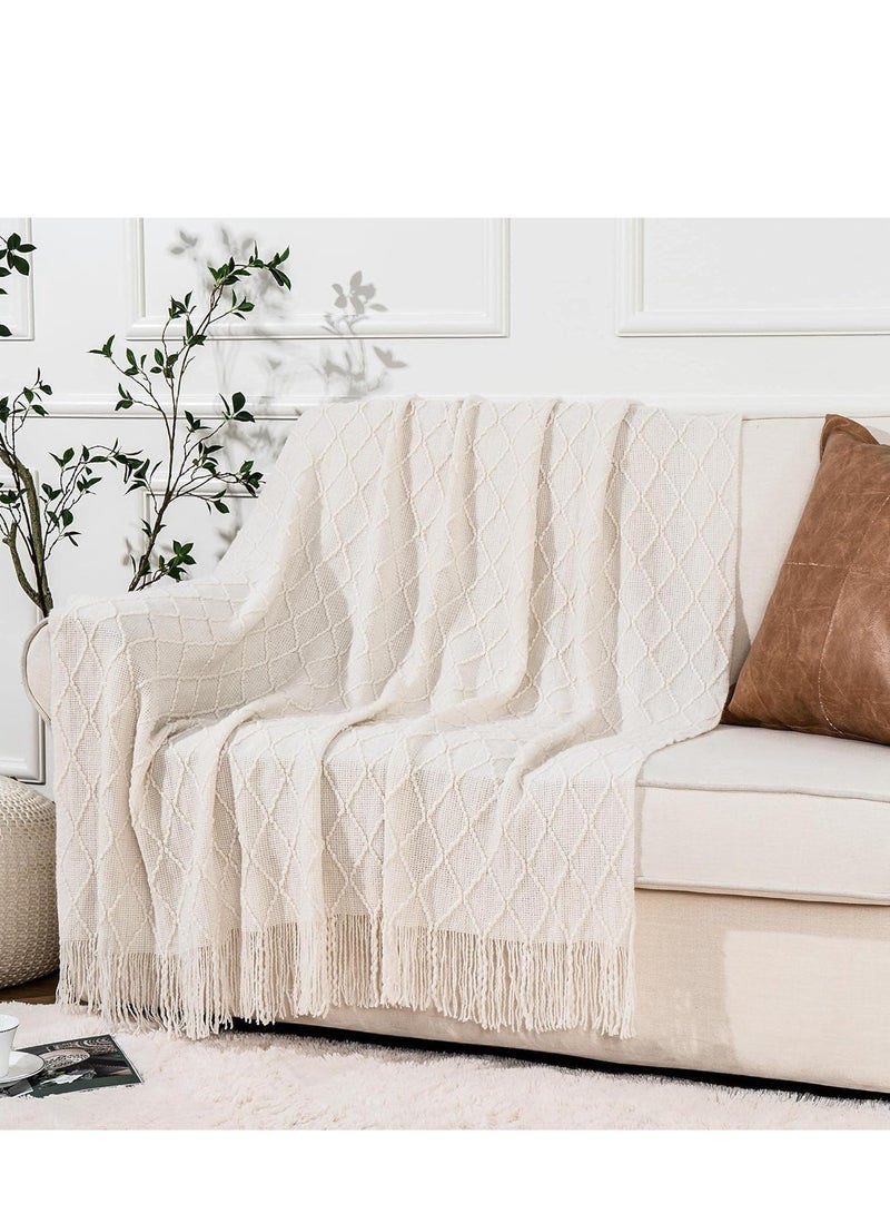 TRASSLE Knitted Throw Blankets for Couch and Bed,Soft Cozy Knit Blanket with Tassel,Lightweight Decorative Blankets and Throws,Farmhouse Warm Woven Blanket for Men and Women  - Image 1