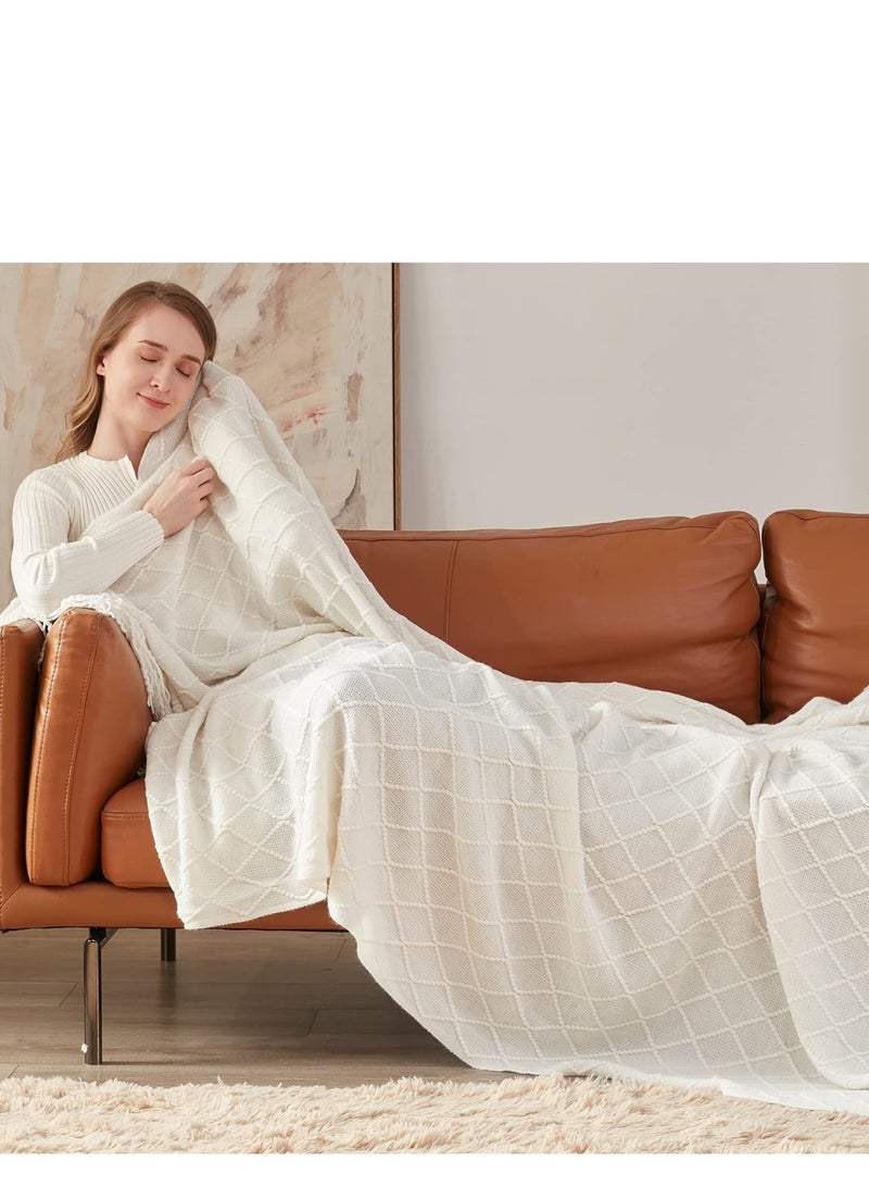 TRASSLE Knitted Throw Blankets for Couch and Bed,Soft Cozy Knit Blanket with Tassel,Lightweight Decorative Blankets and Throws,Farmhouse Warm Woven Blanket for Men and Women  - Image 3