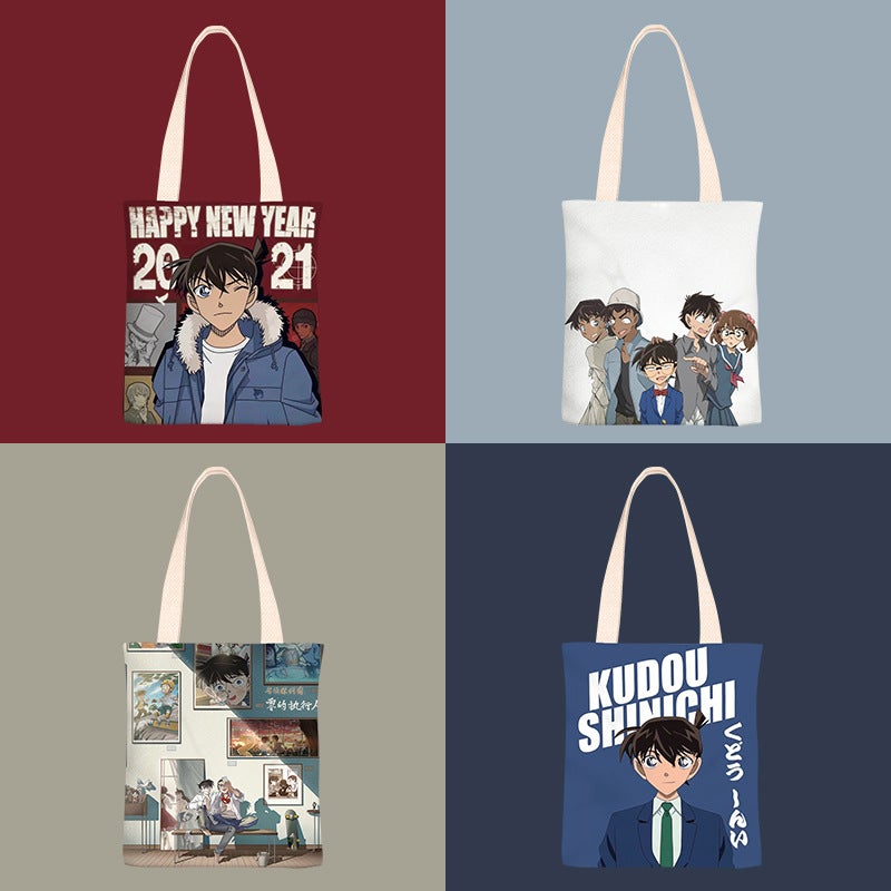 Conan Anime Ins Fresh Style Canvas Bag Women'S Single Shoulder Simple Student Class Bag Women'S - Image 2