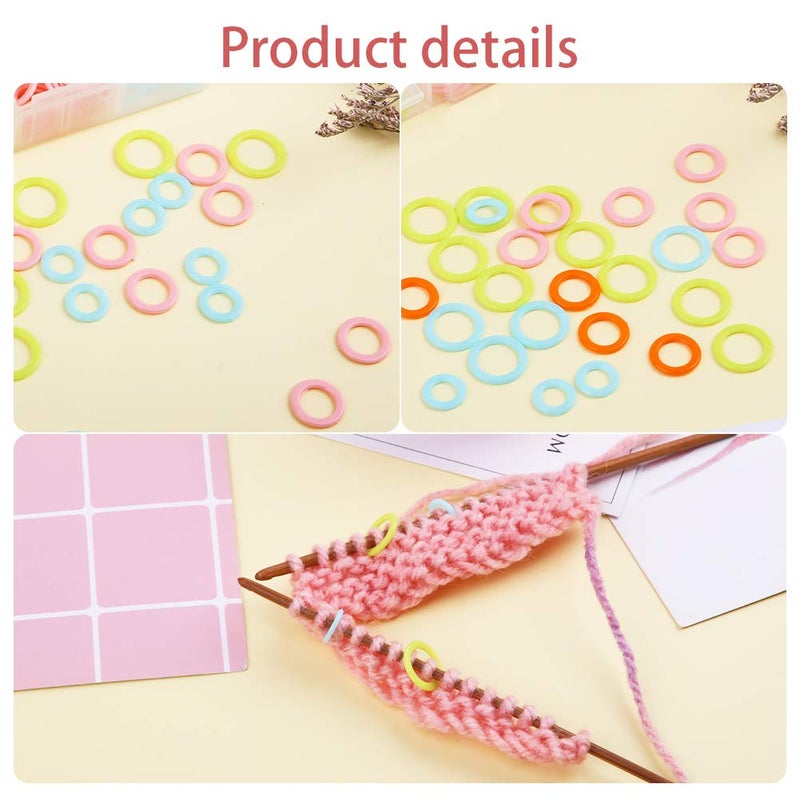LUNARM 220 Pcs Knitting Stitch Marker, Random Colors O-Rings with Storage Box, Plastic Markers Rings(S/M/L) Crochet Locking Stitch for Knitting/Crochet - Image 4