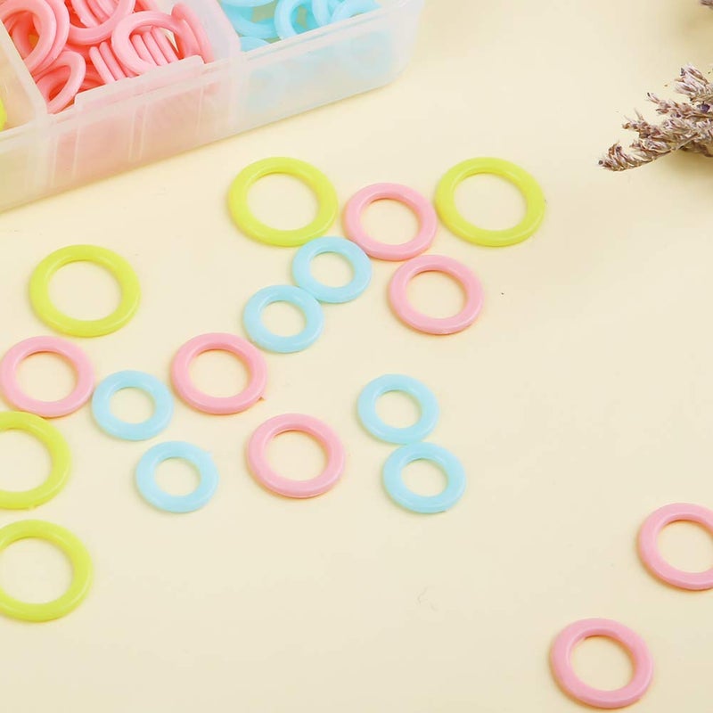 LUNARM 220 Pcs Knitting Stitch Marker, Random Colors O-Rings with Storage Box, Plastic Markers Rings(S/M/L) Crochet Locking Stitch for Knitting/Crochet - Image 3