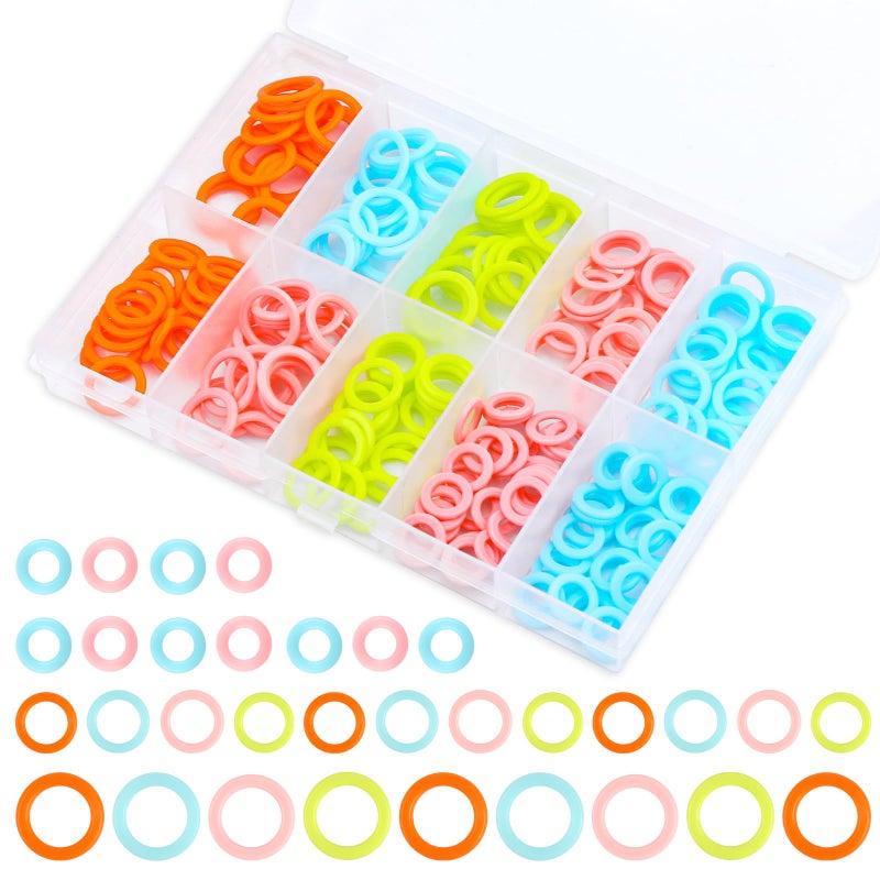 LUNARM 220 Pcs Knitting Stitch Marker, Random Colors O-Rings with Storage Box, Plastic Markers Rings(S/M/L) Crochet Locking Stitch for Knitting/Crochet - Image 1