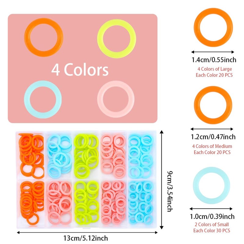 LUNARM 220 Pcs Knitting Stitch Marker, Random Colors O-Rings with Storage Box, Plastic Markers Rings(S/M/L) Crochet Locking Stitch for Knitting/Crochet - Image 2