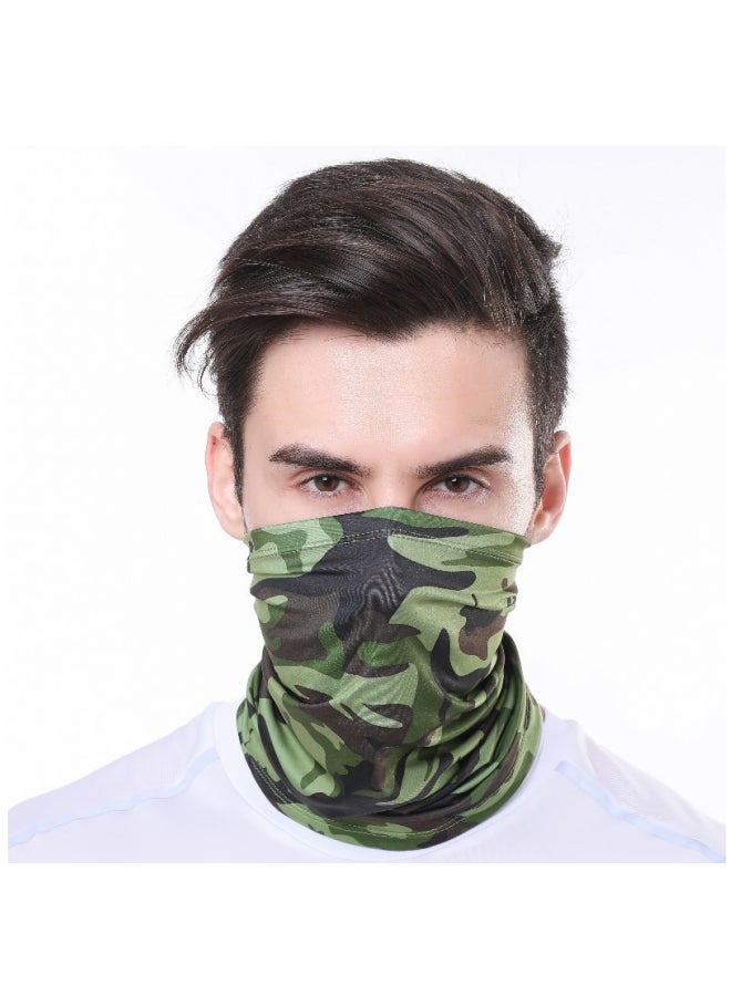 2 Pieces of Cycling Ice Silk Masks, Outdoor Sun Protection, Magic Headscarves, Men and Women Sports Multifunctional Scarves, Green Moss Pattern - Image 3