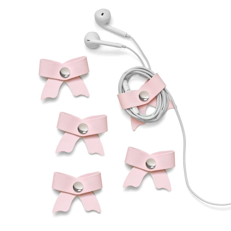 SenseAGE 5 Pack Cord Organizer, Bow Cord Keeper, Cable Organizer USB Holder, Leather Cable Management, Cable Straps, Earphone Winder, Storage Straps for Electronics, Earbuds, Small, Pink - Image 1