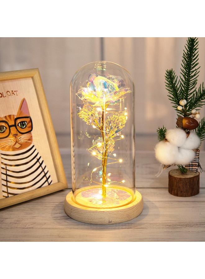 Bluejw Eternal Flower Glass Cover Simulation Rose Flower Ornaments Night Light Creative Christmas Valentine's Day Tanabata Festival Creative Gift - Image 1